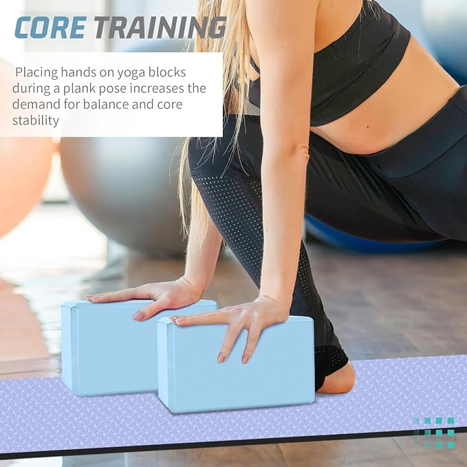 Yoga Blocks 2 Pack 3x6x9IN Foam Block Supportive Latex-Free with Beveled Edges, Non-Slip Exercise Blocks for Pilates, Meditation, Balance, Stretching and Deep Poses