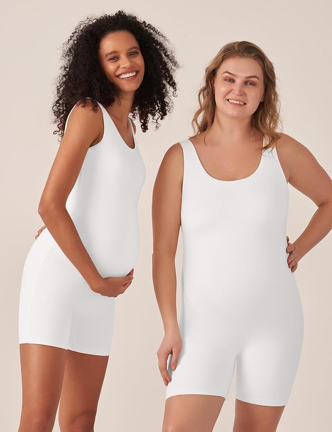 POSHDIVAH Women's Maternity Bodysuit Pregnancy Shapewear Double Lined Sleeveless Tank Top Shorts Romper Jumpsuit