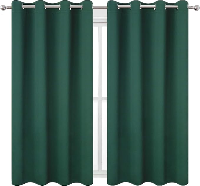 LEMOMO Blackout Curtains 52 x 45 inch/Green Curtains Set of 2 Panels/Thermal Insulated Room Darkening Bedroom Curtains