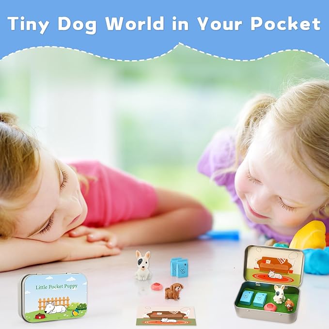 Little Pocket Puppy, Cute Pup in Tin Box, DIY Pet Dog Adoption, Travel Buddy, Gift for Kids, Pet Lovers