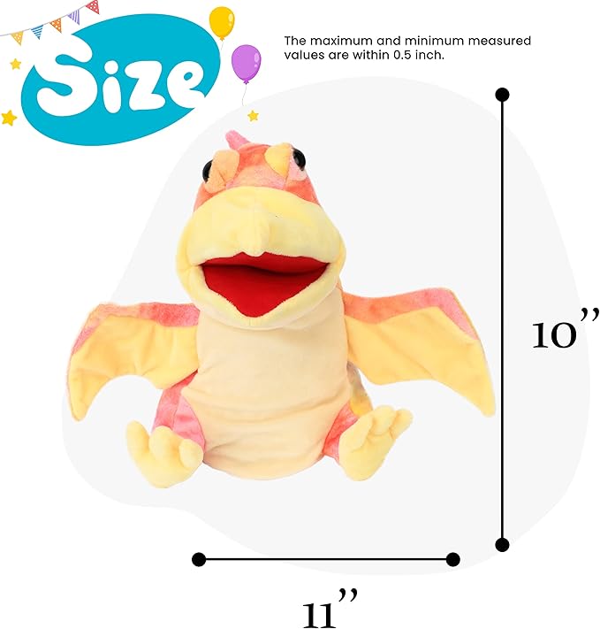 Cuteoy Plush Pterosaurus Hand Puppet Stuffed Animal Toy Open Movable Mouth Creative Role Play Storytelling Dinosaur Plushies Gifts for Kids Toddlers Birthday Christmas