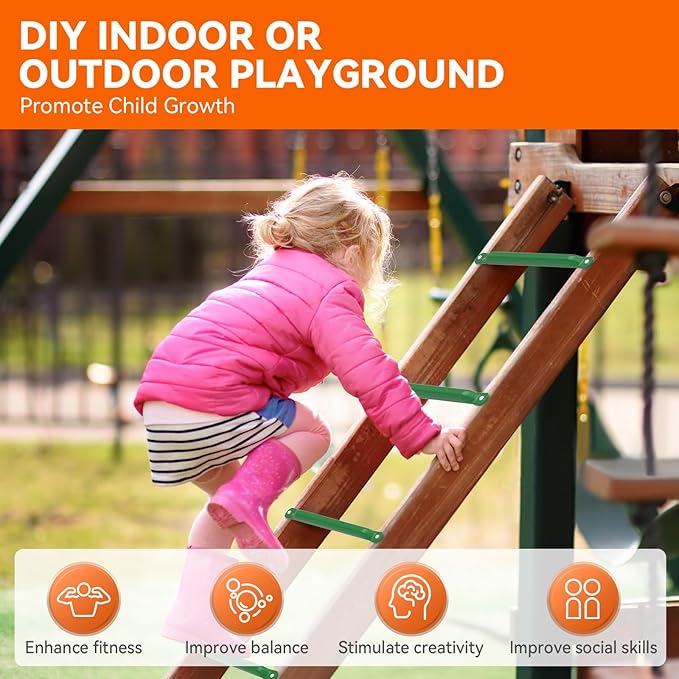 21 Inch Monkey Bars Kit Playground Monkey Bar Ladder Rungs for Backyard Indoor Outdoor Metal Monkey Bars Swing Set Playset Accessories (12 Pcs, Green)