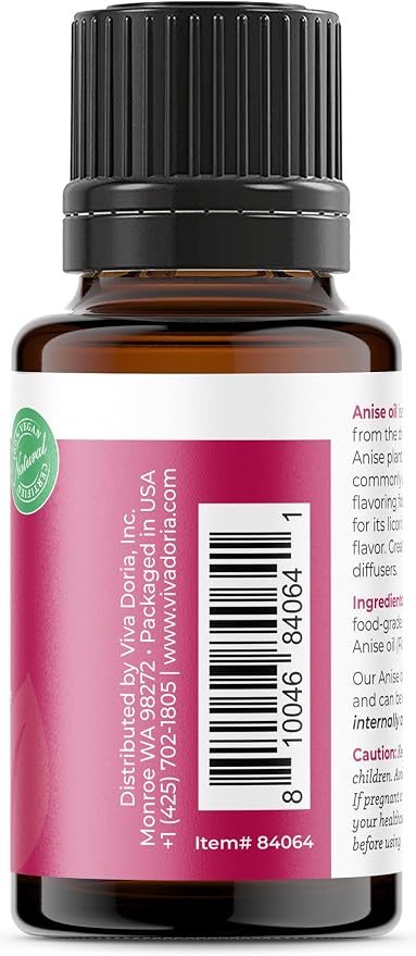 Viva Doria Anise Essential Oil, 100% Pure, Natural, Anise Star Essential Oil, Undiluted, for Aromatherapy | Food Grade, 15 mL (0.5 Fluid Ounce)