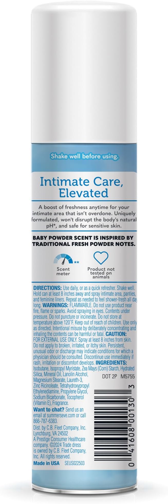 Summer's Eve Baby Powder Gentle Daily Feminine Spray with Talc-Free, Odor-Neutralizing and Moisture-Absorbing Formula, 2 Oz, Pack of 24