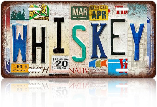 Vintage Whiskey License Plate Wall Decor Bar Metal Tin Sign 12 x 6 Inches