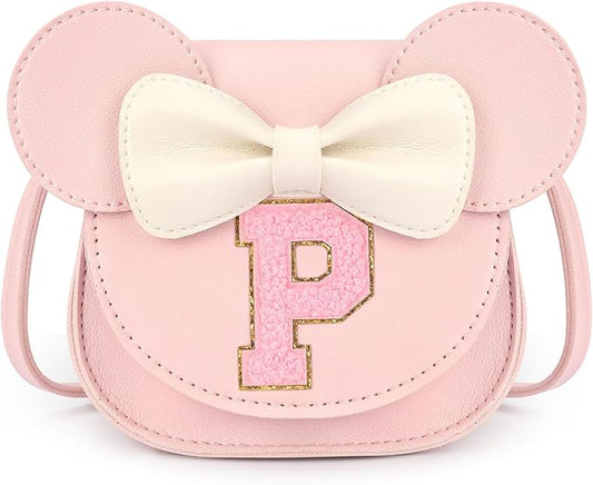 mibasies Toddler Purse Girl Gifts: Girls Birthday Gifts for 3-8 - Toys for Ages 2-4 Girls Mouse Ears Purse, Pink, Letter P