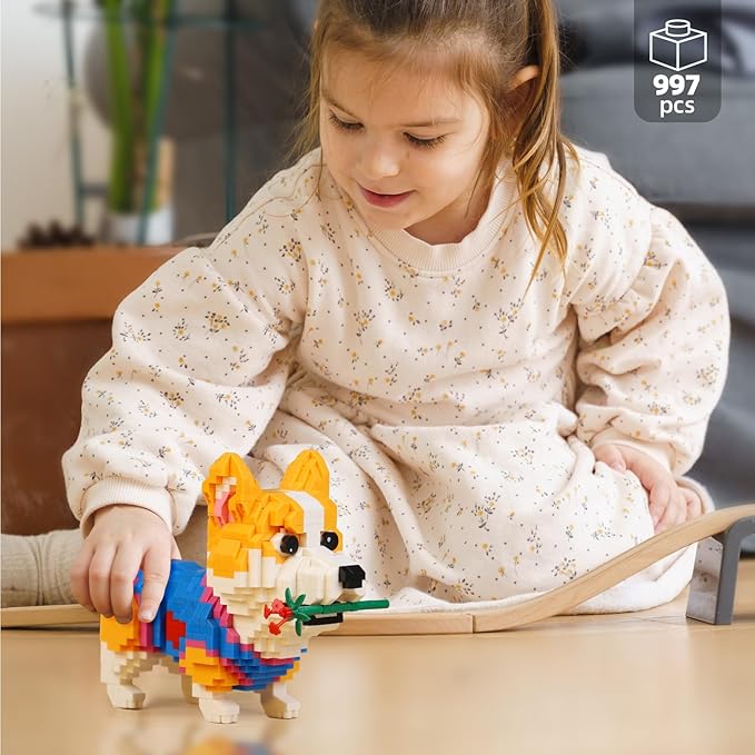 QLT QIAOLETONG Cute Animal Micro Mini Building Blocks Kit, Corgi Dog Micro Bricks Building Toys for Adults, Party Favors for Kids 12-14+ Years Old, Birthday, Carnival Prizes (997 PCS)