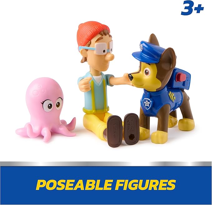 Paw Patrol, Chase & Captain Turbot Figure Pack with Baby Octopus Toy Figure, Kids Toys for Boys and Girls Ages 3 and Up