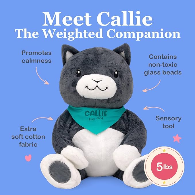 Lilly's Love Weighted Stuffed Animal, 5lb | Sensory Weighted Plush for Kids and Adults | Machine Washable Plushies w/Removable Inner | Calming Weighted Stuffed Animals for Anxiety, Callie The Cat