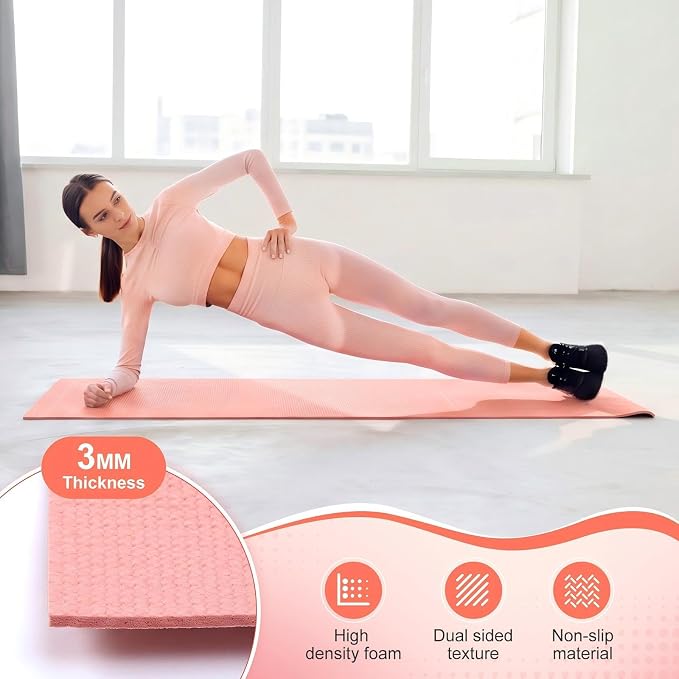 3 mm Thin Yoga Mats Bulk, Lightweight PVC Exercise Mats Non Slip Workout Fitness Pads for Yoga Pilates Stretching Classes Gym Home Studio, Easy to Clean