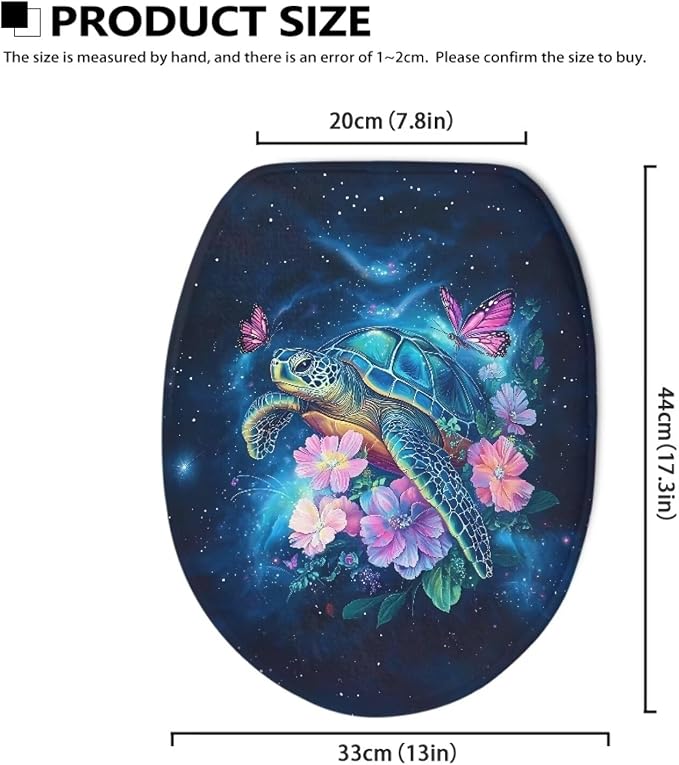 Sea Turtle Toilet Seat Cover Elongated with Elastic Band Sea Turtle Flower Toilet Seat Lid Covers for Bathroom Soft Toilet Seat Cover Machine Washable Easy to Clean