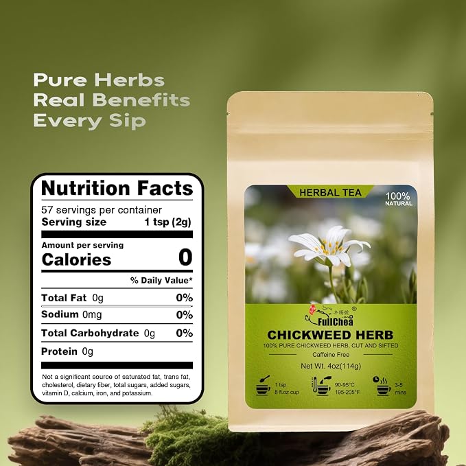 FullChea - Chickweed Herb, 4oz/114g, Dried Stellaria Media Loose Herb | Premium cut & sifted stellaria media herb, non-GMO, caffeine-free, natural chickweed for daily herbal tea enjoyment