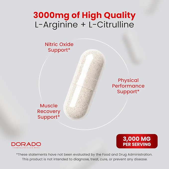 L Arginine L Citrulline Supplement 3000mg (240 Capsules) Nitric Oxide Pills for Men - Stamina, Endurance, Performance for Workouts - NO Supplements for Men - Gluten Free, Non-GMO, Vegan Capsules