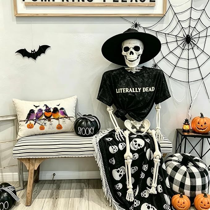 RABUSOFA Halloween Pillow Covers 12x20 Inch Halloween Decorations for Home | Watercolor Birds,Waterproof,Spooky Ghost Pumpkin Bat Halloween Decor,Supplies Accessories for Home Couch Party Patio