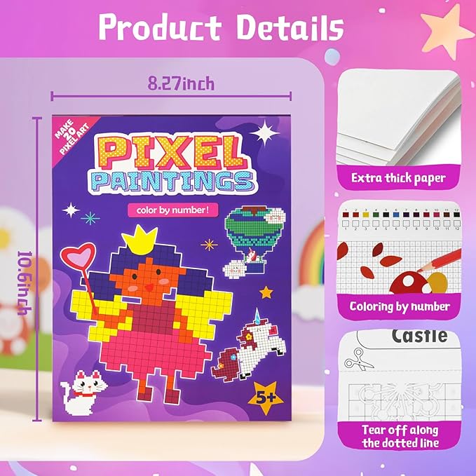 DoodleDoo Coloring Book for Girls Ages 5-8, 20 Pages Paint by Number Princess Coloring Books, Educational DIY Arts & Crafts Drawing Kit,Kids Party Favors Birthday Gifts for Ages 5 6 7 8 9 10 11 12