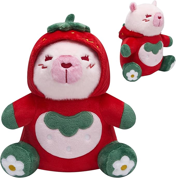 OLAOLA Strawberry Capybara Plush 12.6 Inch Pink Capybara Stuffed Animals Plush Toy Soft Doll Pillow for Kids Adults