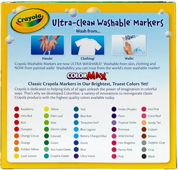 Crayola Ultra Clean Washable Markers (40ct), Broad Line Colored Markers for Kids, Coloring Book & Art Marker Set, Gifts for Kids. Ages 3+