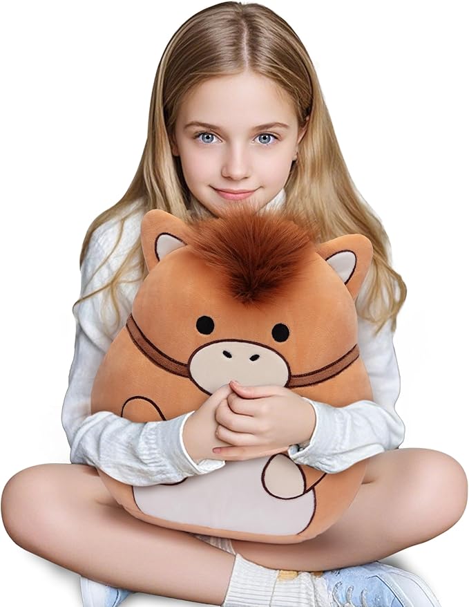 Original 12-inch Horse Plush Pillow Stuffed Animal Toy,Big Size Soft Cute Fat Cuddle Huggable Adorable Plushie,Gift for Kids