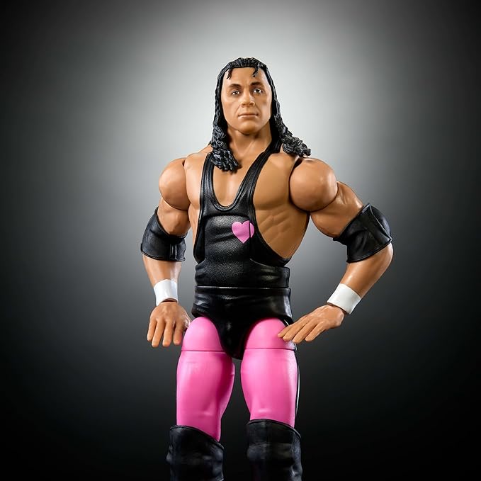 Mattel WWE Elite Collection Action Figure & Accessories, Premium Live Event Bret Hart Set, Wrestlemania with Howard Finkel Build-A-Figure Parts