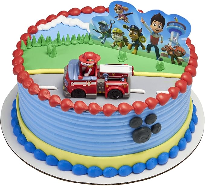 DecoSet Paw Patrol Just Yelp for Help Cake Topper, 2-Piece Decorations with Marshall in Fire Engine and Background for Fun After the Birthday Party