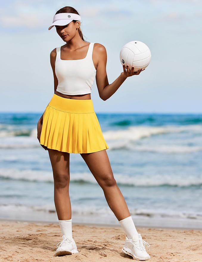 PINSPARK Pleated Tennis Skirts Mini Athletic Golf Skorts with Pocket | 14", High Waist, Lightweight, Quick Dry, Stretchy, Inner Shorts, Sun Protection, Pickleball, Casual, for Women