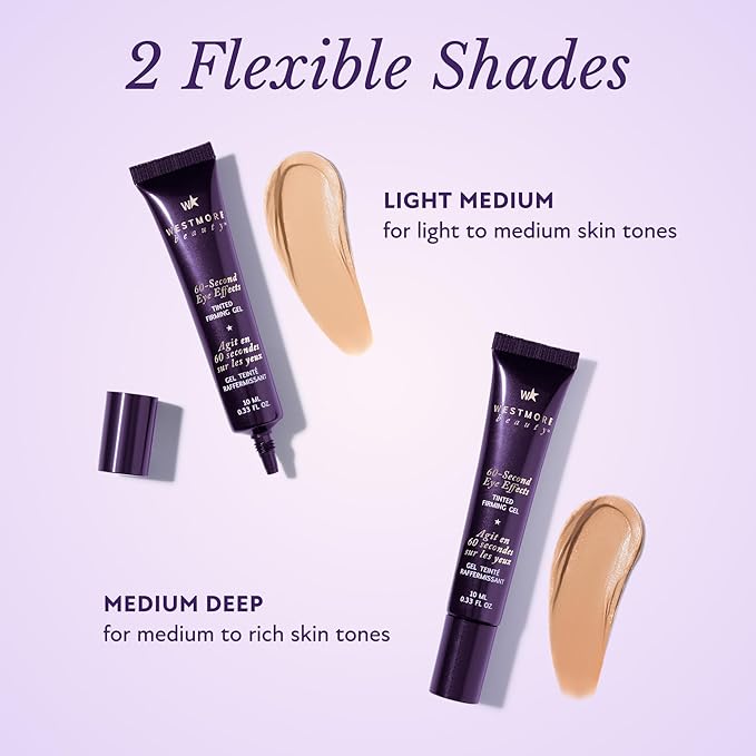Westmore Beauty 60 Second Effects Tinted Firming Gel - Under Eye Cream For Puffiness And Bags Under Eyes - 10 mL Light to Medium - 0.33 Fl Oz