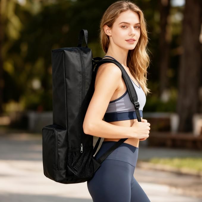 Yoga Mat Bag -Yoga Mat Bag Carrier with Pockets and Adjustable Strap, Lightweight Waterproof Yoga Mat Backpack for Women and Men, Fits Yoga Mats and Yoga Accessories for Workouts (Black)