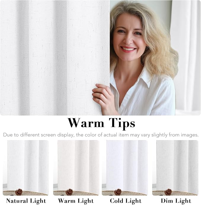 H.VERSAILTEX Linen Blackout Curtains Durable Thick Textured Linen Look 100% Blackout Patio Door Curtain Anti Rust Grommet Extra Wide Sliding Door Curtain Panel, W100 x L108 inch - White