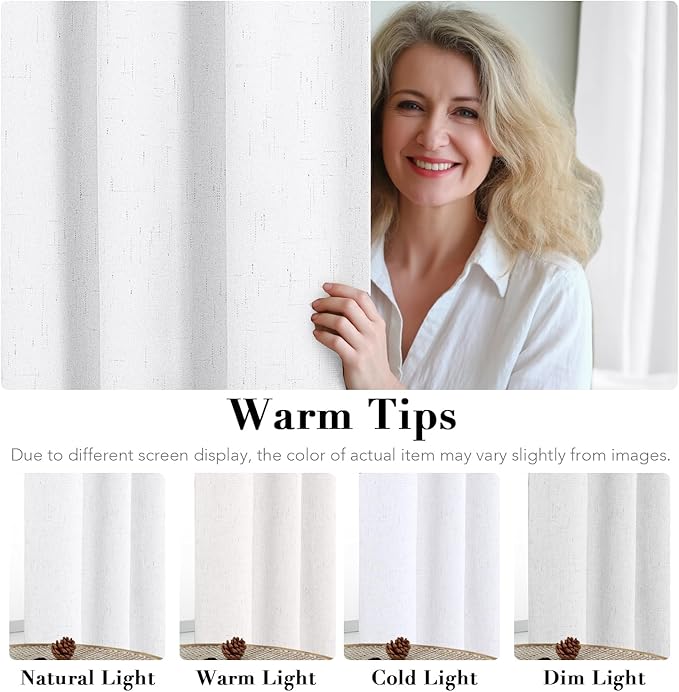 H.VERSAILTEX Primitive Linen Curtains 100% Blackout Curtain Drapes Burlap Curtains with White Thermal Insulated Liner, Grommet Top Drapes Living Room/Bedroom (2 Panels, 42 x 54 Inch, White)