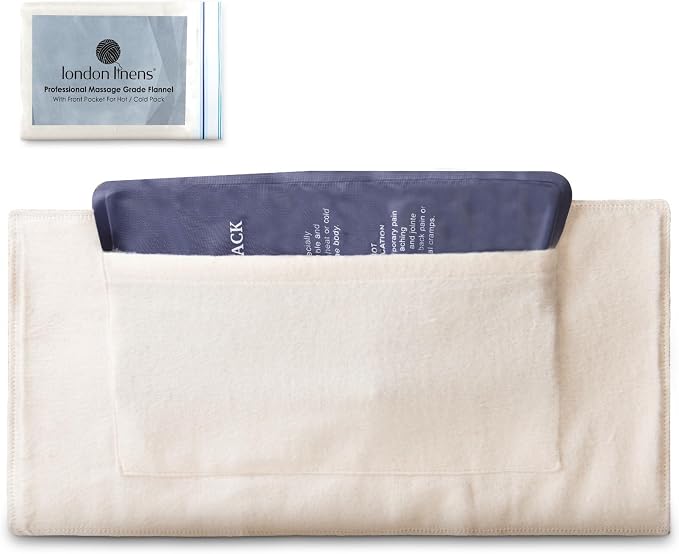 LONDON LINENS 2Pcs 100% Natural Cotton Flannel Castor Oil Pack - Unbleached, Double Brushed Cotton Fabric Castor Oil Wrap for Abdomen, Joints & Other Areas with Front Pocket for Hot & Cold Packs