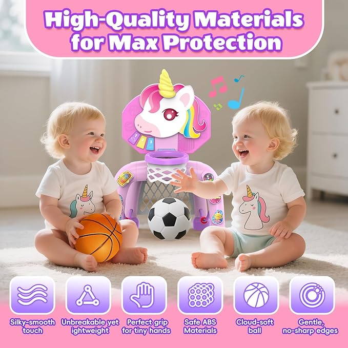 Toddler Basketball Hoop & Soccer Goal,Toys for 1 2 3 Year Old Girls, Baby Girl Sports Toy with LED Light Sound Music, Baby & Toddlers Unicorn Toys for 1-2-3 Year Old Girl Christmas Birthday Gifts