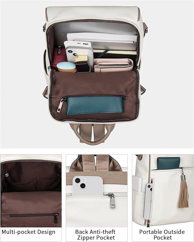 FADEON Leather Backpack Purse for Women Designer Travel Backpack Purses PU Fashion Ladies Shoulder Bag with Tassel