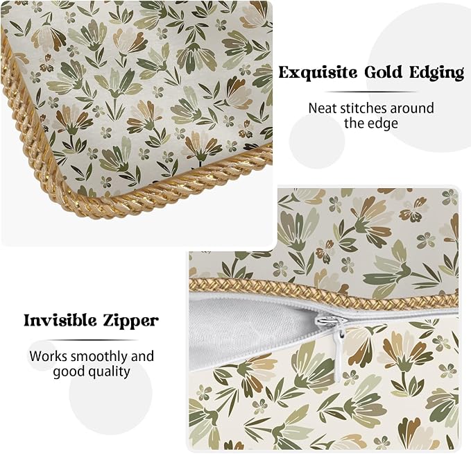 KSLIDS Sage Green Beige Floral Soft Velvet Throw Pillow Covers Set of 2 Vintage Brown Flower Decorative Pillow Covers 18x18 Inch Rustic Pillow Case for Sofa Couch Bedroom Farmhouse Home Decor