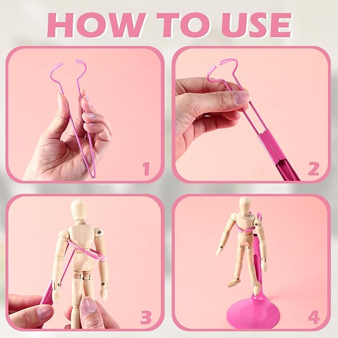 12 Pcs Doll Stand Action Figure Stands with Expandable Waist Wire for 8" to 12" Dolls and Action Figure(Rose Pink)
