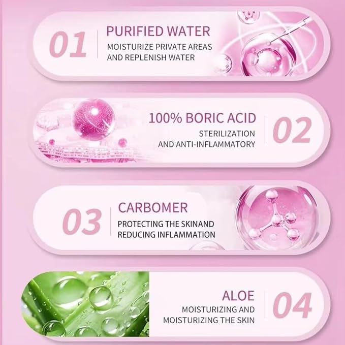 Boric Acid Moisturizing Vaginal Gel for Vaginal Dryness pH Balance, Odor Control | Paraben-Free Gentle Daily Hygiene| Soothes & Rejuvenates,10 Applications