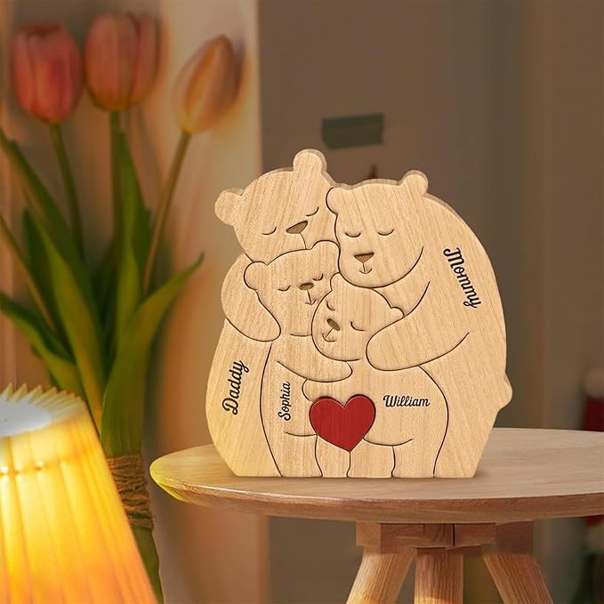 Personalized Wooden Bear Puzzle with Names Hugging Bears Family Puzzle Custom Mom/Dad/Family Members,Christmas DayPresent (Hug The Bear 1)