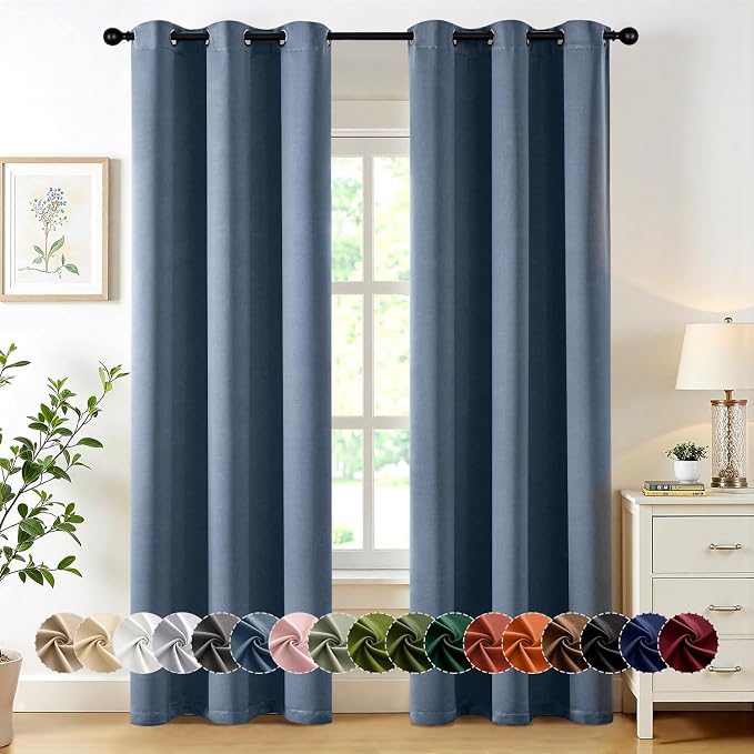 MIULEE Blackout Curtains for Bedroom 2 Panels 40 x 72 Inch Long Stone Blue | Thermal Insulated, Living Room Darkening Grommet Drapes, Noise Reducing, Light Blocking Window Treatments