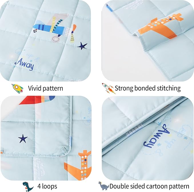 Weighted Blanket - 2 lbs Blue Airplane Heavy Blanket, 20"x30", Small Size Breathable Lap Blanket