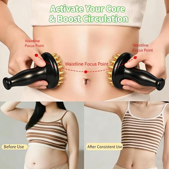 Cellulite Massage Tool 29 Teeth Copper Gua Sha Brush, Home SPA Body Relaxing and Stress Relief Handheld Massager, Meridian Massage Brush for Arms, Thighs, Glutes and Stomach (1 Pcs)