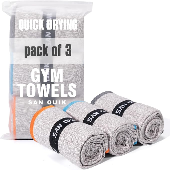 Microfiber Gym Towels 3 Pack, Quick Dry Silver ION Odor-Free Sweat Towel for Gym Men & Women Super Absorbent Fast Drying for Workout, Yoga, Running, Hiking, Travel, Tennis(16x31.5Inch, Heather Grey)