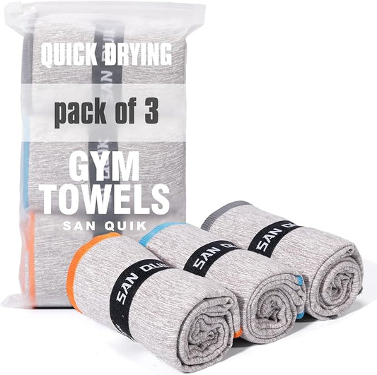 Microfiber Gym Towels 3 Pack, Quick Dry Silver ION Odor-Free Sweat Towel for Gym Men & Women Super Absorbent Fast Drying for Workout, Yoga, Running, Hiking, Travel, Tennis(16x31.5Inch, Heather Grey)