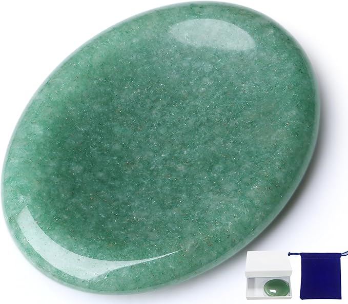 Thumb Worry Stone Green Aventurine Crystal Trinkets Crystals and Healing Stones Oval Natural Fidget Meditation Accessories Gemstones Reiki Pocket Palm Tiny Anxiety Relief Items for Women Men