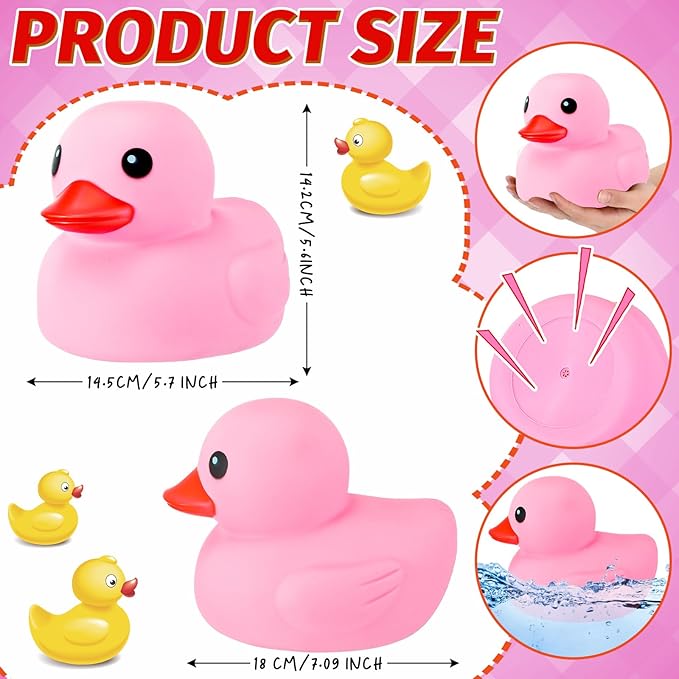 Honoson 6.89 Inch Giant Rubber Duck Big Rubber Duck Large Duckling Bath Toy with Squeaky Sound for Summer Baby Shower Birthday Party Favor Gift(Pink)
