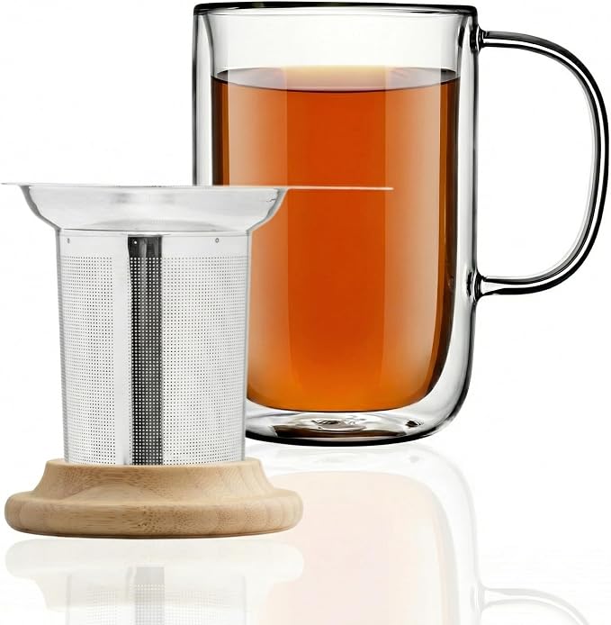 Tealyra - Venus - Tea Cup Infuser - 16-ounce - Double Wall Glass Mug with Lid and Stainless Steel Basket - Perfect Loose Leaf Tea Steeping - 480ml
