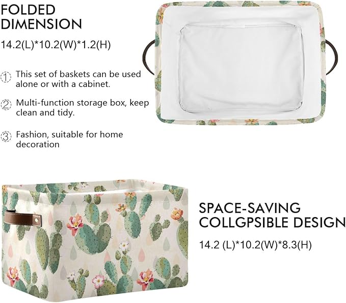 Aslsiy Storage Basket Cute Cactus Print Pattern Nursery Bins Baby Box Canvas Clothes Shelf Basket Laundry Hamper Gift Baskets for Home Closet 1 Pcs