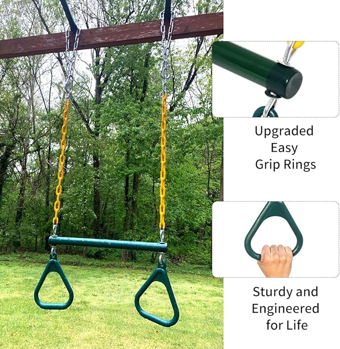 Take Me Away 18'' Trapeze Swing Bar Rings 48'' Heavy Duty Plastic Coated Chains Swing Set Accessories