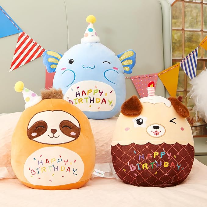 15" Birthday Sloth Plush Stuffed Animals Original Cute Sloth Plushie Large Cuddle Pillow Happy Birthday Gift for Kids Boys Girls