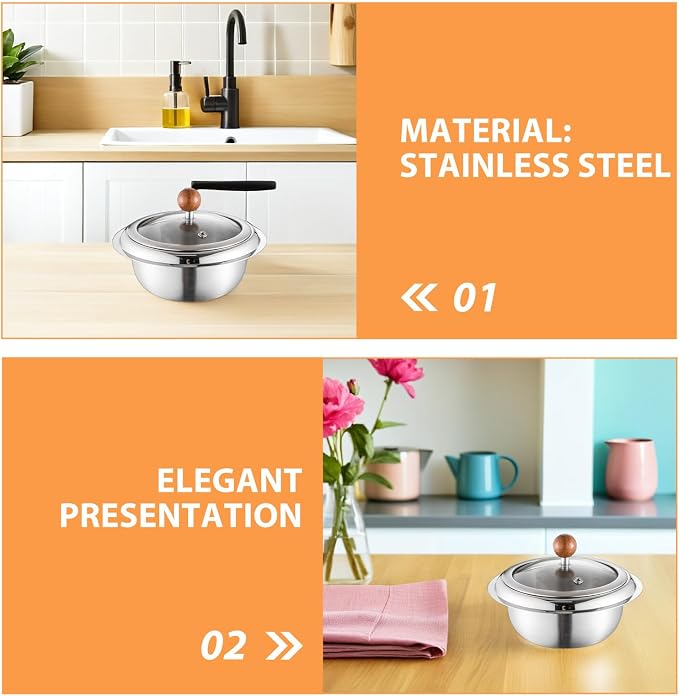 DOITOOL Stainless Steel Korean Ttukbaegi Hot Pot with Lid - Rice Soup and Ramen Cooker Metal Bibimbap Bowl Induction Hot Pot For Rice Egg Custard Soup