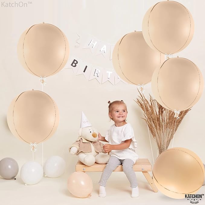 KatchOn, Big 22 Inch Beige Balloons Set - Pack of 6, Cream Balloons | Boho Balloon, Lace Balloon for Neutral Party Decorations, Beige Party Decoration | Graduation Decorations