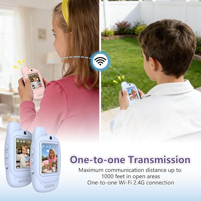 Video Walkie Talkies for Kids, 2 Pack Rechargeable Video Walkie Talkies, HD Camera, Voice Changer, for Family Fun, Camping and Travel, Ages 3-12, Blue and Blue